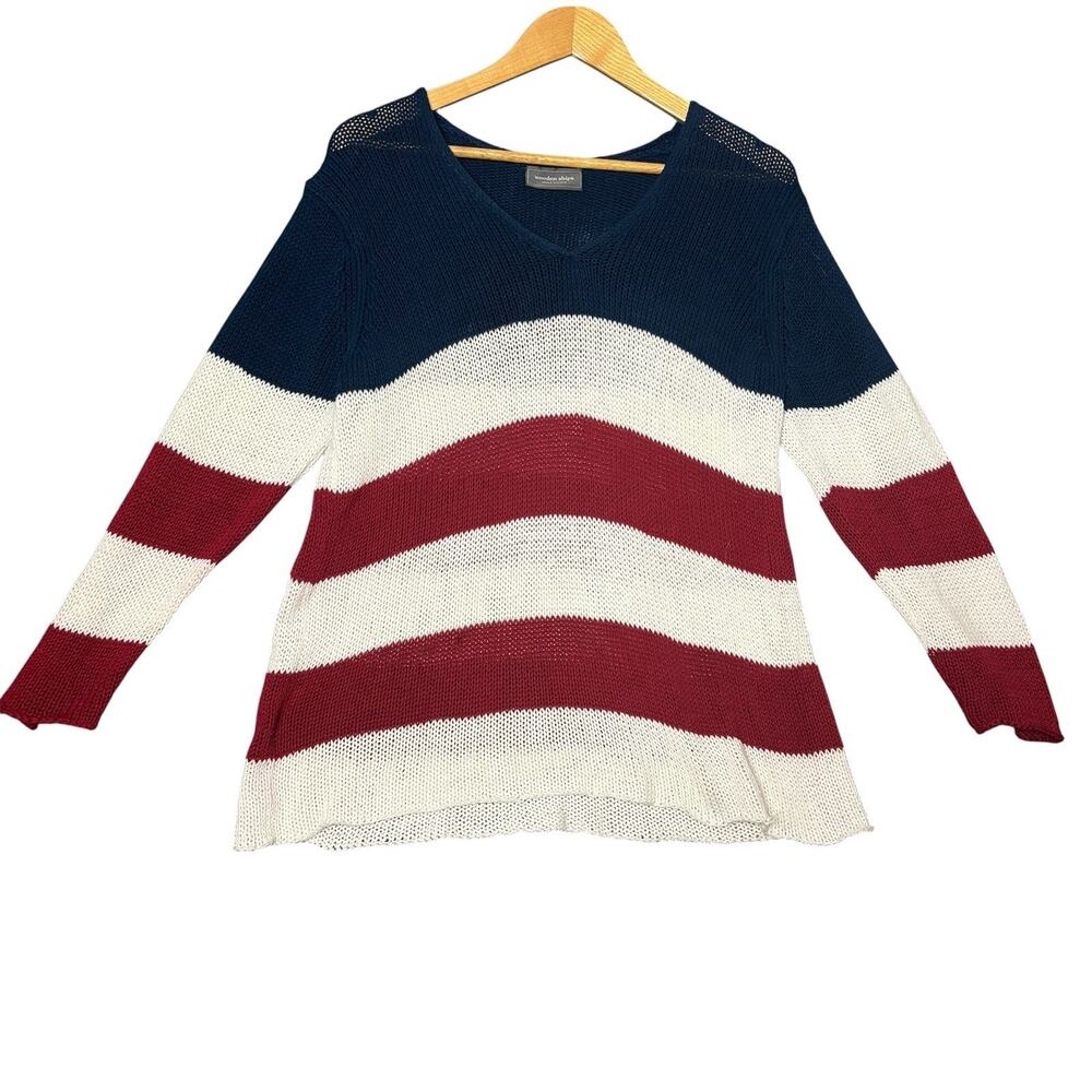 Wooden Ships Blue Chunky Knit Sweater Cotton Blend Coastal Cozy Size M